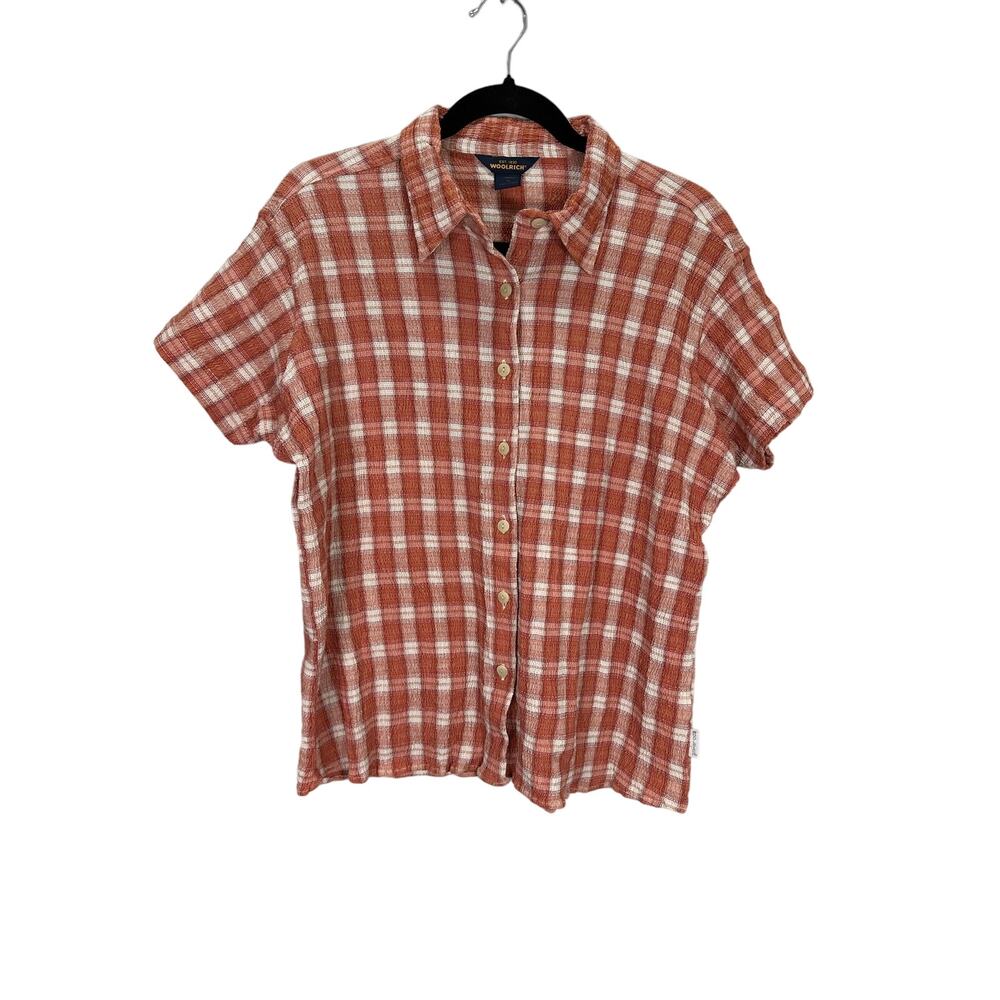 Vintage Woolrich Women’s Button Down Gauzey Stretchy Cotton Plaid Top size XL